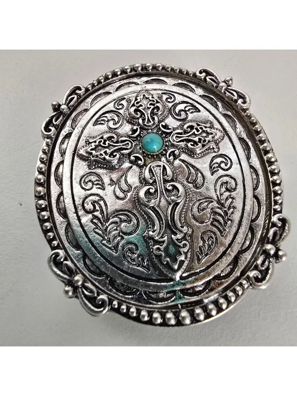 Antique Silver Cross Phone Holder Bohemian Western Phone Accessory Turquoise